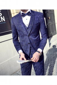 SH05-BLUFL-3XL Blue Navy floral Formal Tuxedo Men Suit Rental Malaysia Kuala Lumpur Selangor Petaling Jaya Baju Lelaki Sewa Blazer